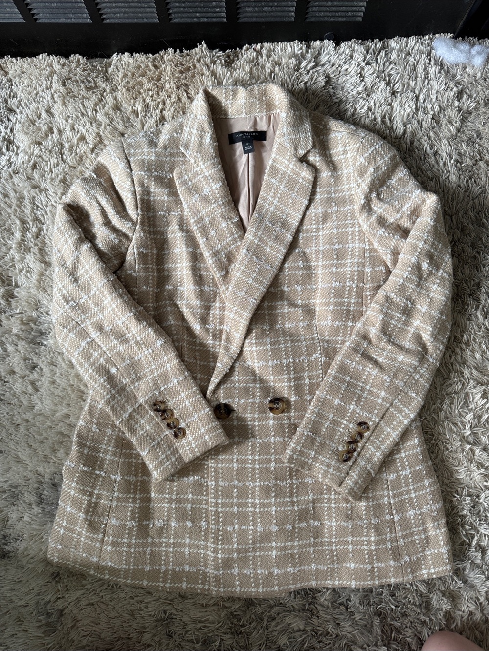 Ann Taylor Petite Beige Tweed Blazer